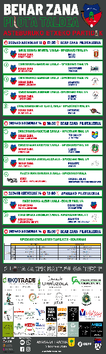 Aste honetako gure pilotarien 38 partidak finalerdiak eta final lauderdenak tartean eta  finala paletaz