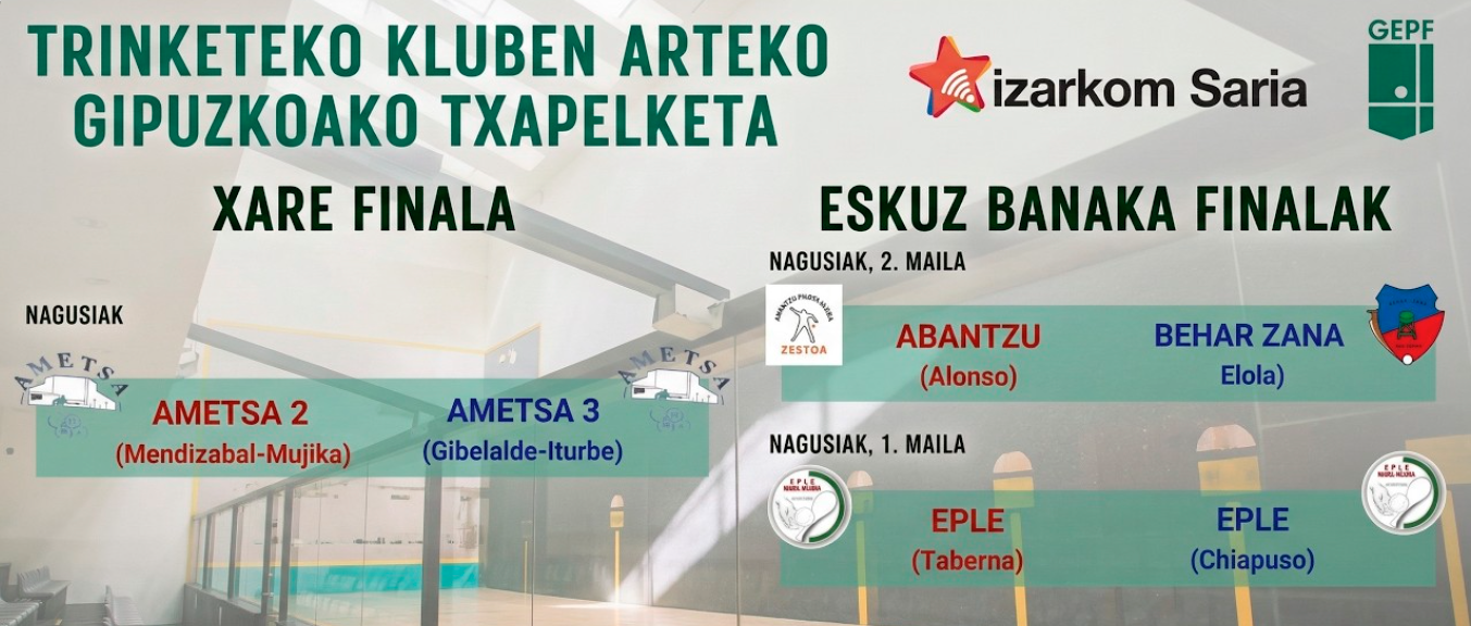 Trinketeko Kluben Arteko Gipuzkoako Txapelketen finalak zuzenean eskainiko ditu 28 Kanalak