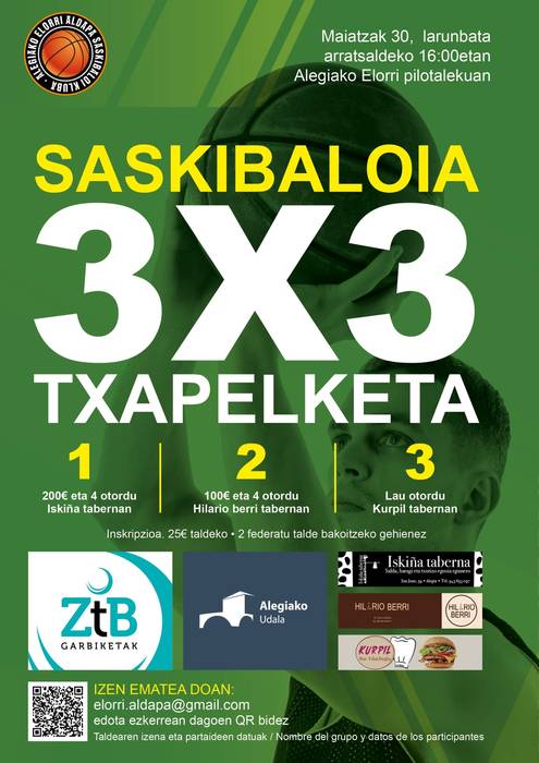 Elorri Aldapak 3x3 saskibaloi txapelketa antolatu du