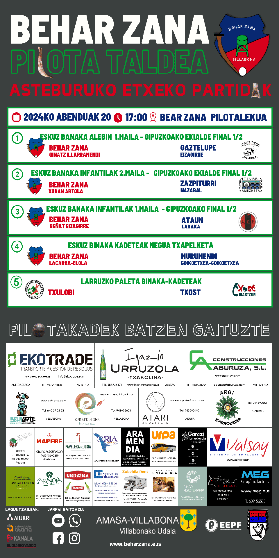ASTE HONETAKO GURE PILOTARIEN PARTIDAK  FINAL LAURDENAK ETA FINALERDIAK IZANGO DIRA TARTEAN