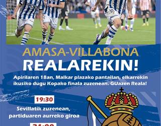 Realaren partida zuzenean Malkar plazako pantaila handian ikusteko aukera