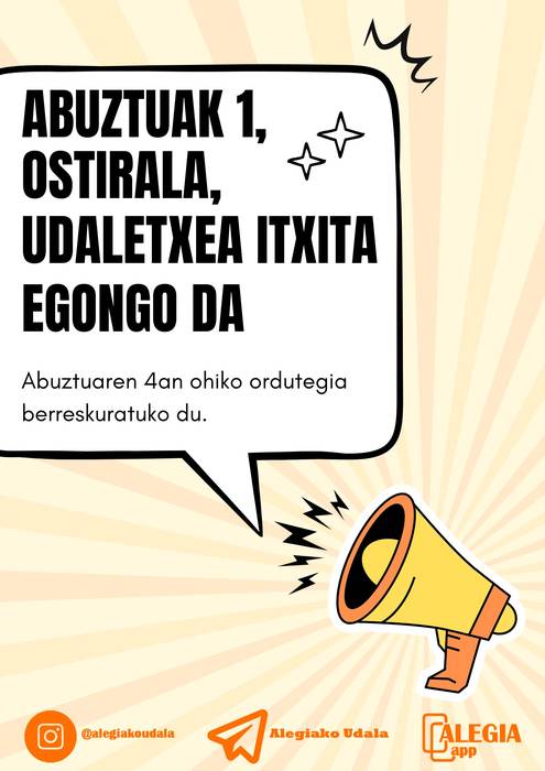 Abuztuaren 1ean Alegiako udaletxea itxita