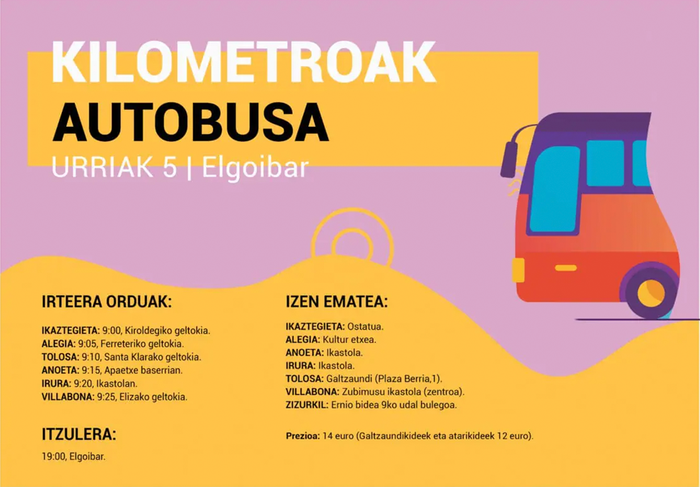 Gerturatu Kilometroak jaira autobusez Tolosaldetik