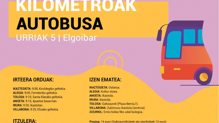 Gerturatu Kilometroak jaira autobusez Tolosaldetik