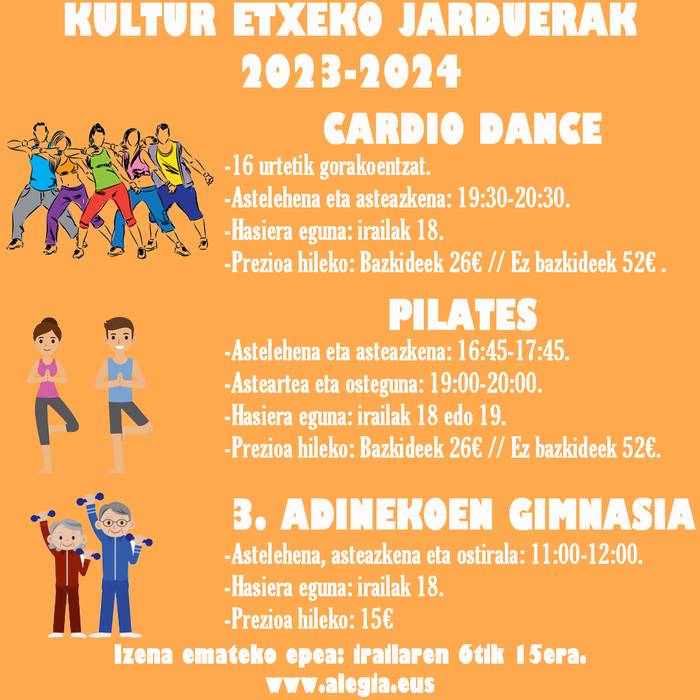 Kultur etxeko jardueretan izena emateko epea zabalik irailaren 15era bitartean