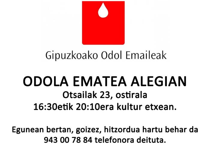 Otsailaren 23an odola emateko aukera