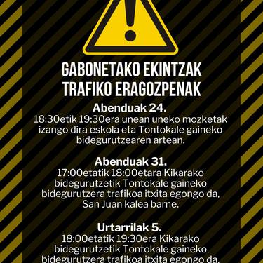 Gabonetako hainbat ekintzek trafiko eragozpenak sortuko dituzte