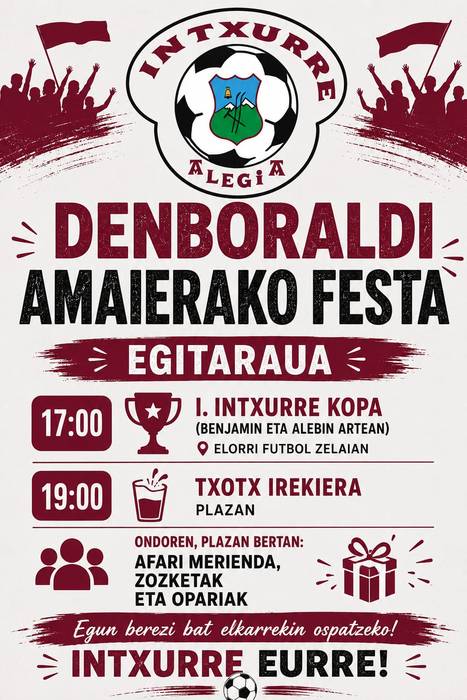 Maiatzaren 30ean Intxurre futbol taldeak denboraldi amaierako festa ospatuko du