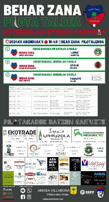 Aste honetako gure pilotarien 12 partidak finalak, finalerdiak eta final laurdenak tartean