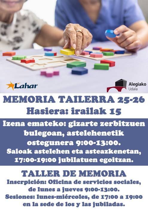 Adinekoentzako memoria tailerreko saioak