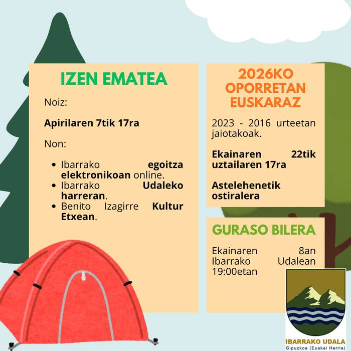 Oporretan Euskaraz udalekuetan izena emateko epea