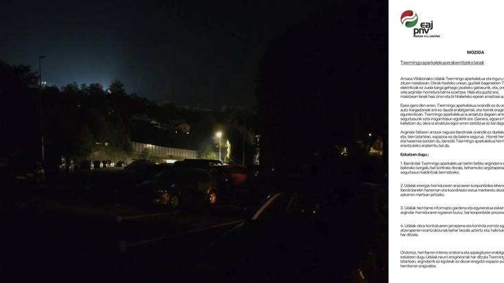 MOZIOA  Txermingo aparkalekua eraberritzeko lanak eta argi falta