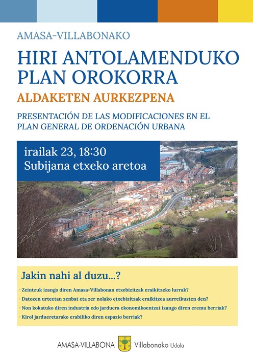 Hiri Antolamendurako Plan Orokorrean egindako aldaketak aurkeztuko ditu Udalak