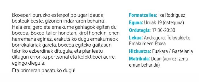 Boxeo tailerra- Emakumeentzako Jabetze Eskola