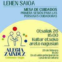 Zaintzaileei zuzenduriko lehen saioa egingo du Alegia Zainduzek otsailaren 26an