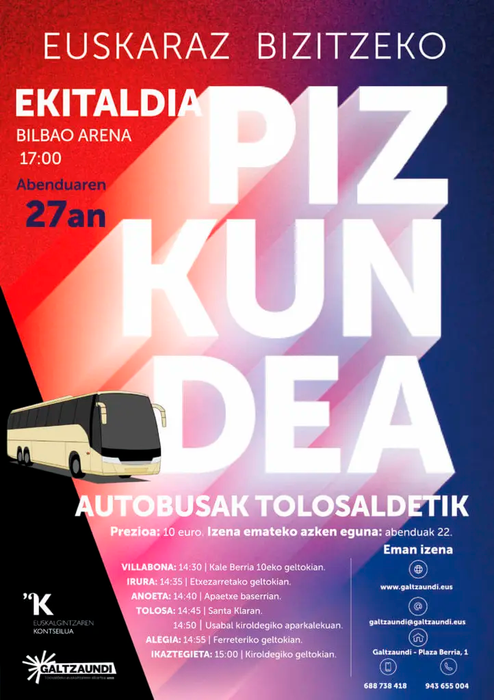 Bilbora autobusean joateko aukera Tolosaldetik