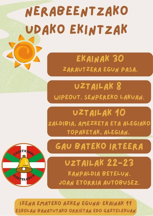 Nerabeen Udako Ekintzetarako izena emateko epea ekainaren 11n itxiko da