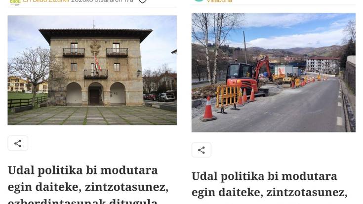 EH Bilduk komunikatu bera kopiatu eta itsatsi du bi udalerritan