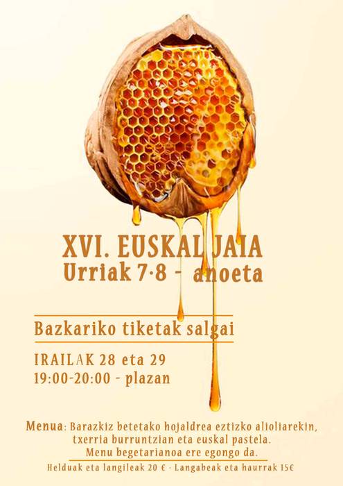 Anoetako Euskal Jaiko bazkarirako tiketak salgai gaur eta bihar