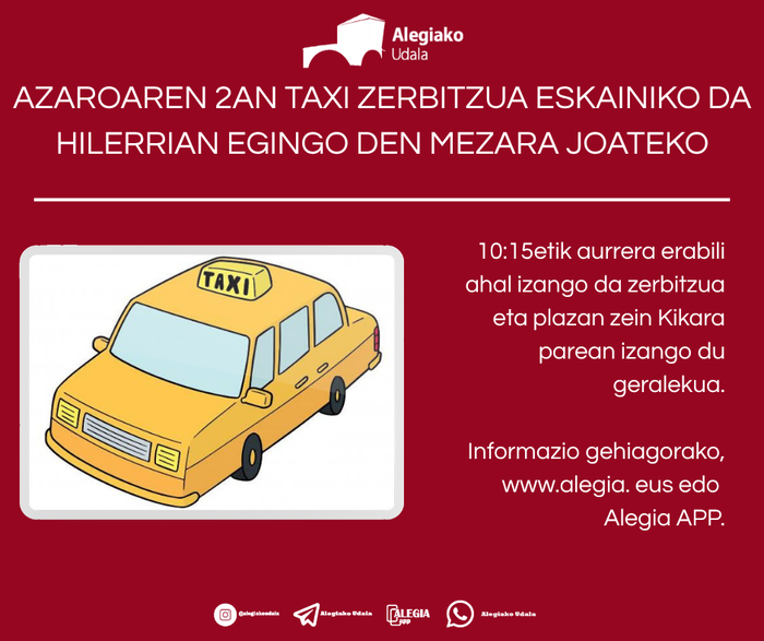 Taxi zerbitzua hilerrian egingo den mezara joateko