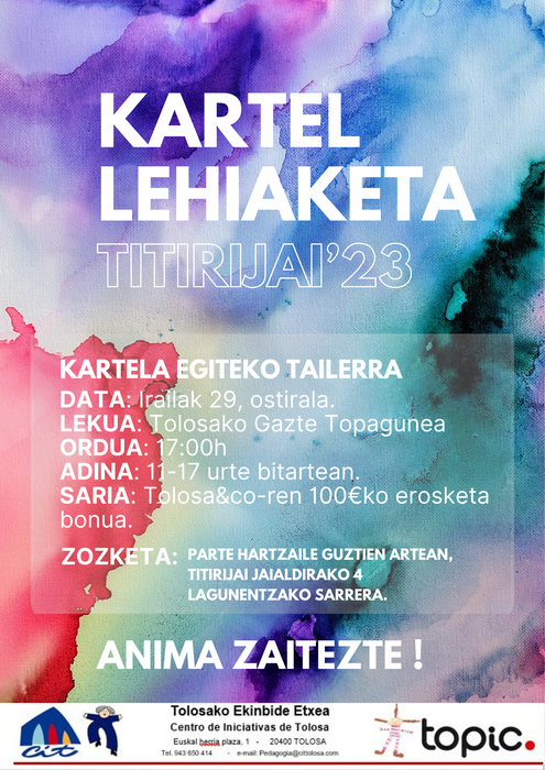2023ko Titirijai Jaialdiaren kartel lehiaketaren inguruan tailerra antolatu du Topic-ek