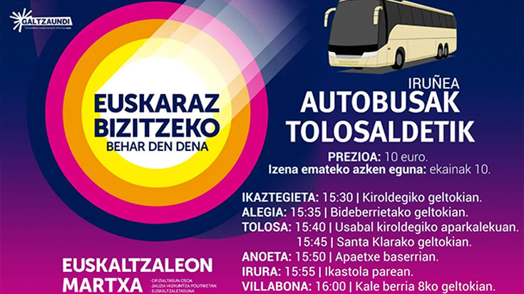 Iruñara autobusez joateko aukera Tolosaldetik