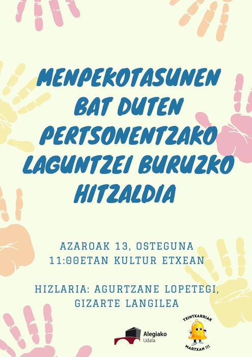 Menpekotasunen bat duten pertsonei laguntzeko buruzko hitzaldia
