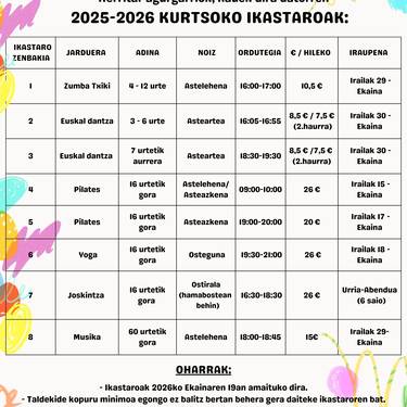 2025-2026 Kurtsorako ikastaroetarako izen-emateak