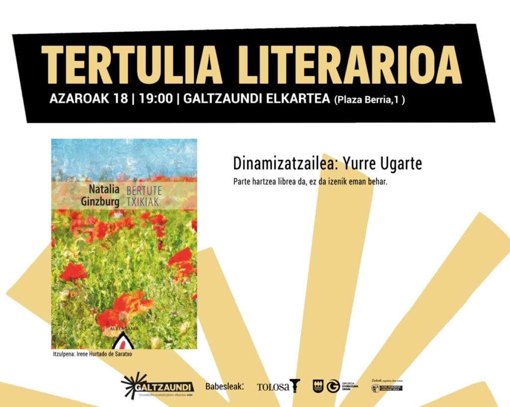 Natalia Ginzburgen ‘Bertute txikiak’ saiakera literarioa landuko da azaroko Tertulia Literarioan