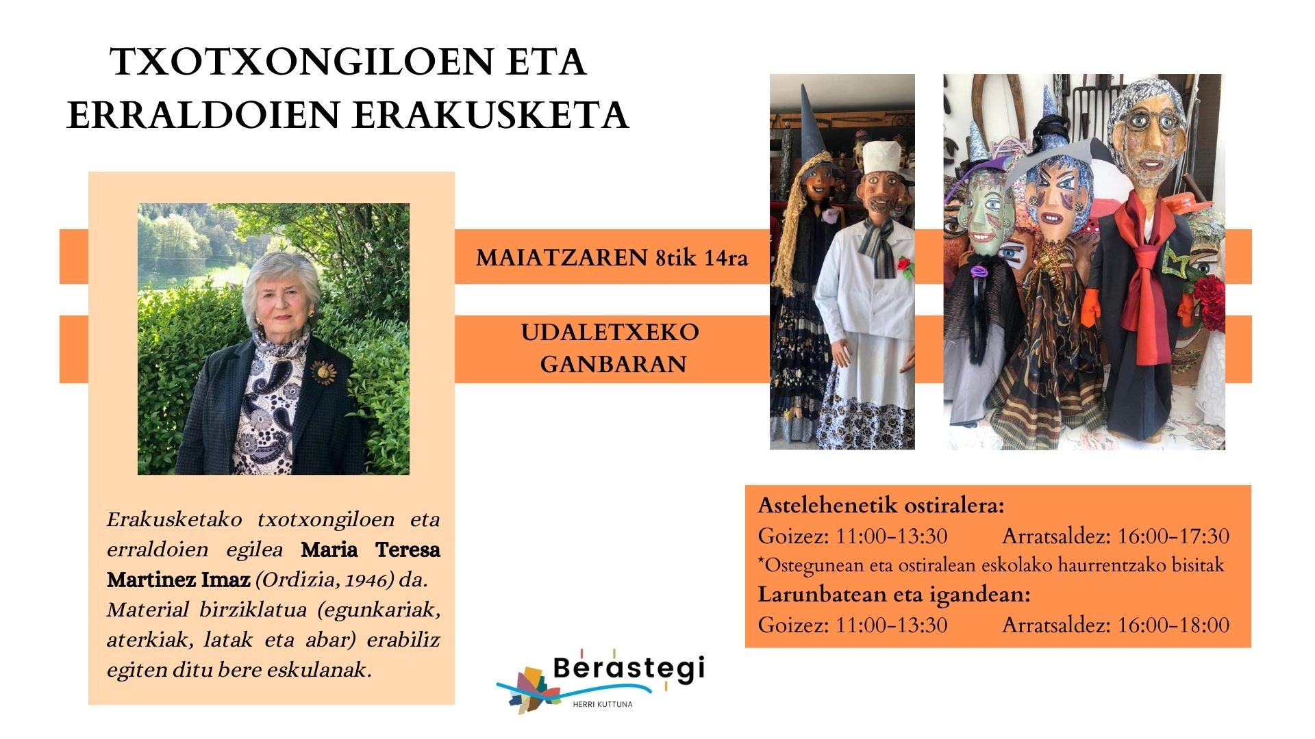 Maria Teresa Martinezek egindako txotxongiloak  eta erraldoiak erakusgai jarriko dira