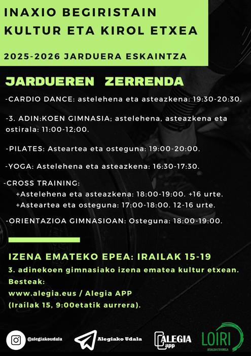 Alegiako kultur etxeko jarduera eskaintza