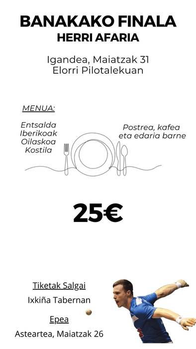 Iñaki Artolaren finalaren osteko herri afarirako txartelak Iskiña tabernan daude salgai