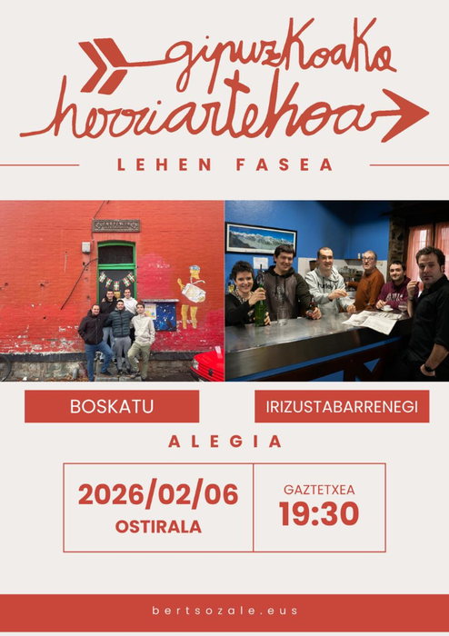 Otsailaren 6an Gipuzkoako Herriarteko Bertsolari Txapelketako saioa