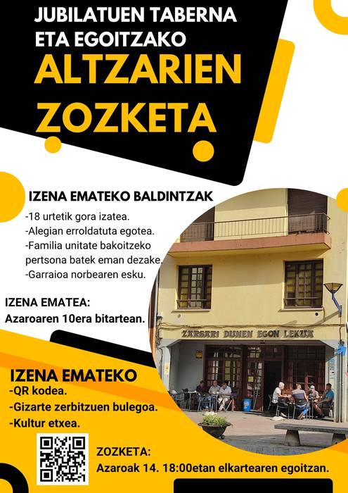 Jubilatuen tabernako eta elkarteko altzarien zozketa