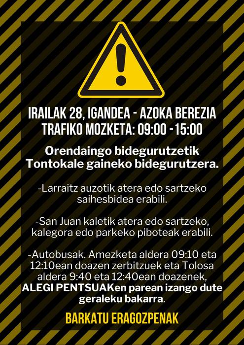 Igandeko azoka bereziak hainbat eragozpen sortuko ditu trafikoan
