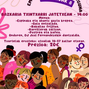 Martxoaren 8ko bazkarirako txartelak otsailaren 19tik 27ra erosi ahal izango dira kultur etxean