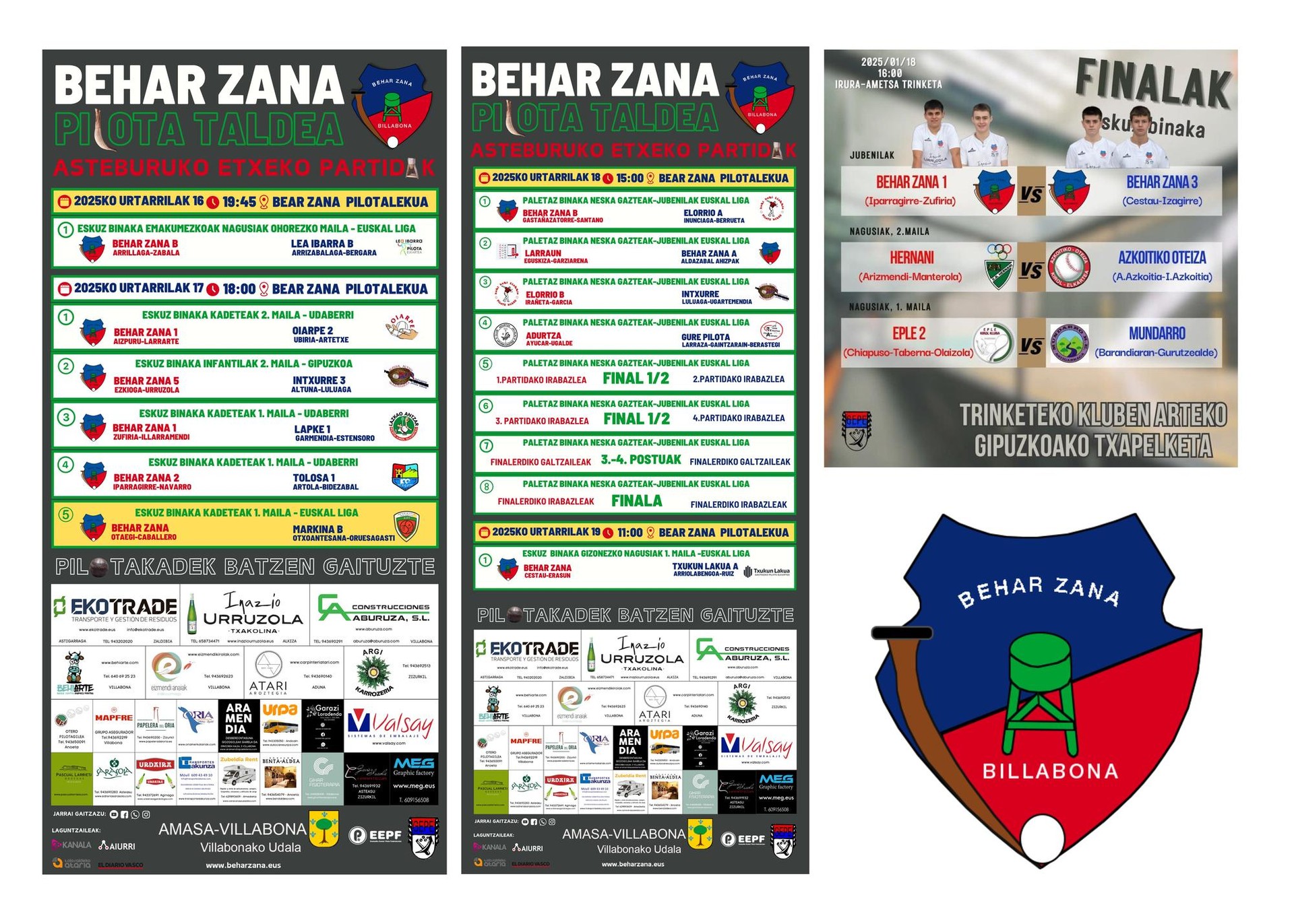 ZUFIRIA, IPARRAGIRRE, IZAGIRRE ETA CESTAU BEHAR ZANAKO LAU, GIPUZKOAKO JUBENIL MAILAKO TRINKETE FINALEAN