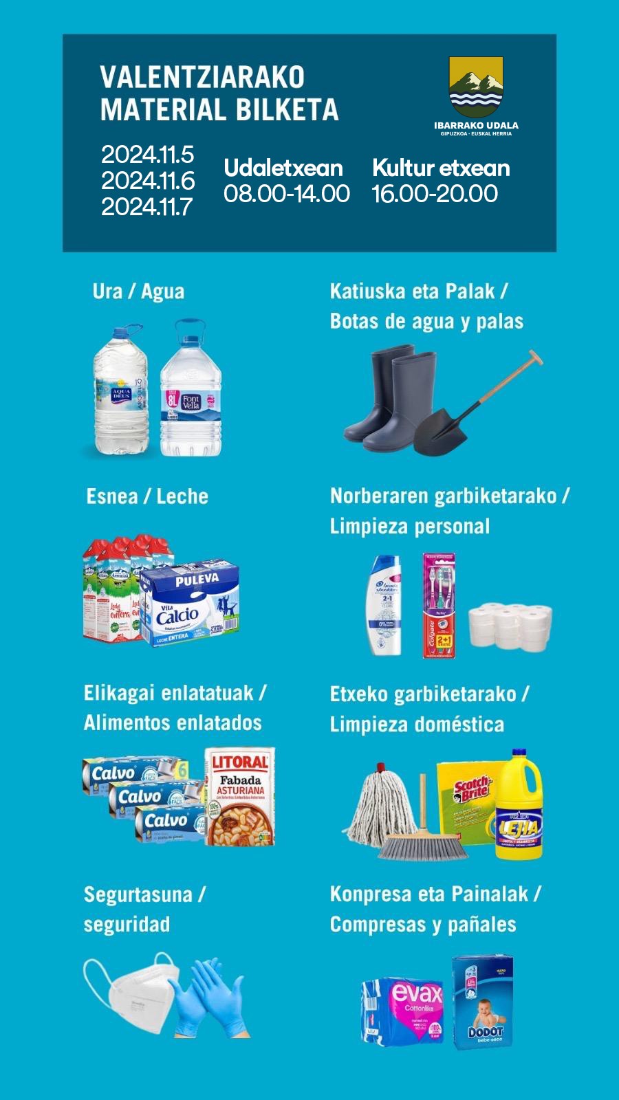 Aste honetan zehar Valentziara bidaltzeko materiala bilduko dute Ibarran
