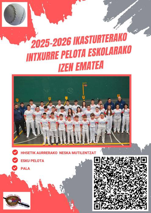 Intxurre Pelota Eskolak zabalik du 2025-2026 ikasturterako izena emateko epea