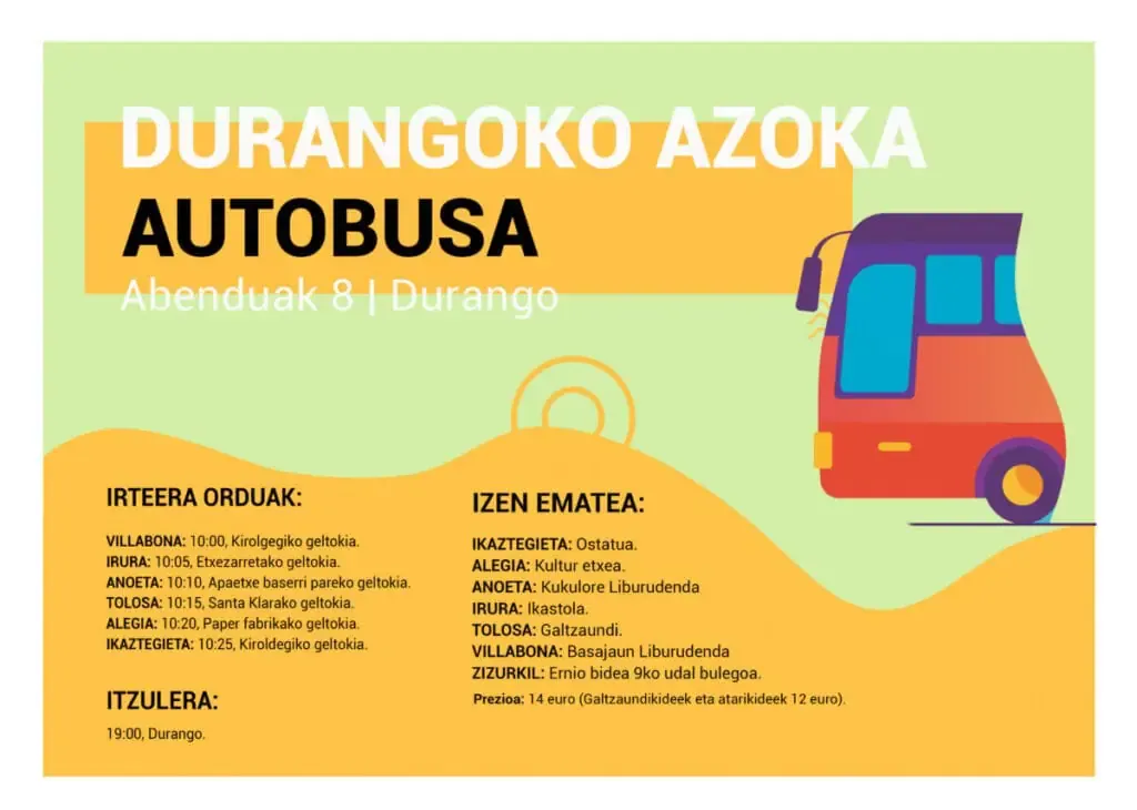 Durangoko azokara autobusez joateko aukera duzu Tolosaldetik