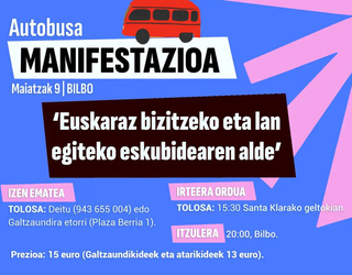 Maiatzaren 9ko manifestaziora joateko autobusa Tolosaldetik