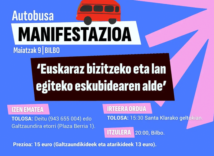 Maiatzaren 9ko manifestaziora joateko autobusa Tolosaldetik