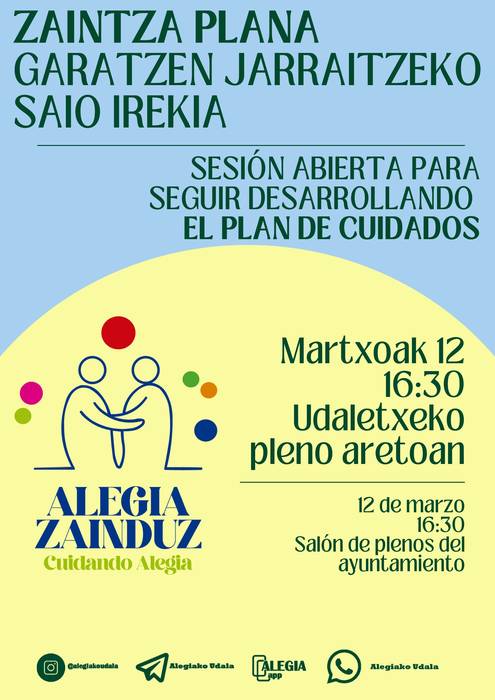 Alegiako Zaintza Plana garatzen jarraitzeko saio irekia