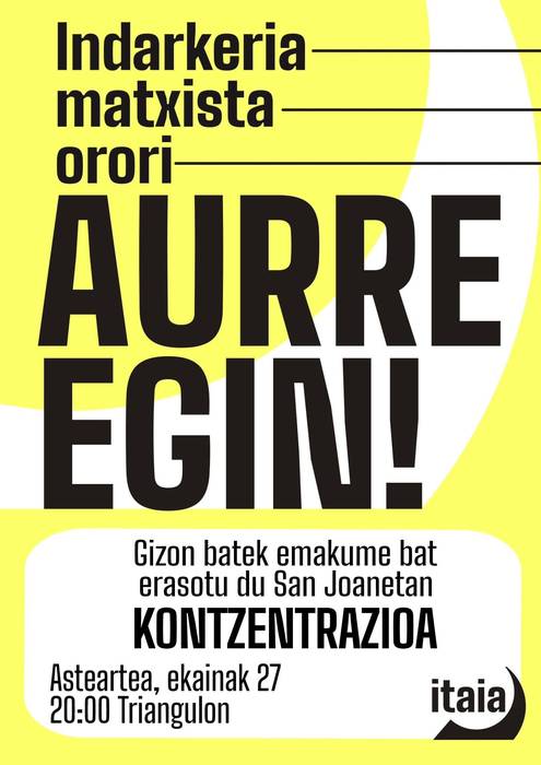 Hilaren 23an, Tolosako San Joanetan, gizon batek emakume bat erasotu duela salatu du Tolosaldeko Itaiak