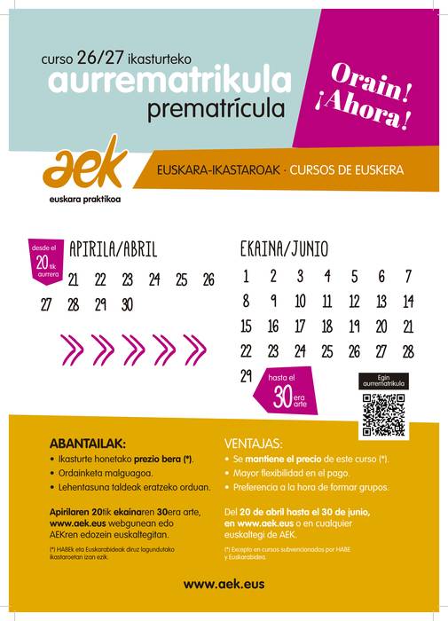 Tolosaldeko AEK-k ekainaren 30ean itxiko du 2026-2027 ikasturterako aurrematrikulazioa