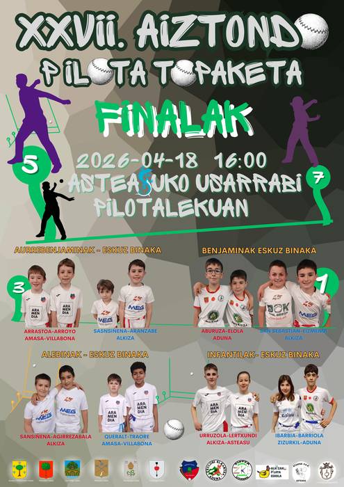 Aiztondo Pilota Topaketako finalak larunbatean jokatuko dira Asteasun