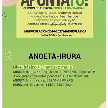 Euskara ikastaroetan izen-ematea Anoeta-Irura