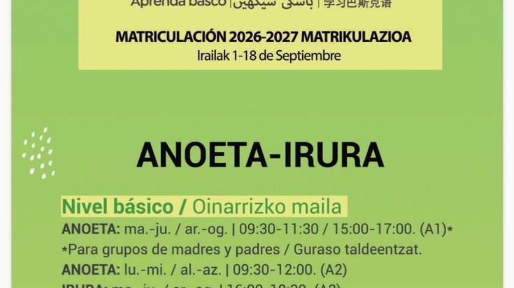 Euskara ikastaroetan izen-ematea Anoeta-Irura