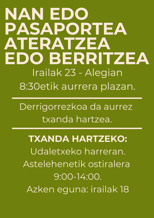 NANa eta pasaportea atera edo berritzeko aukera