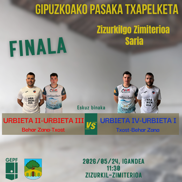 Igandean jokatuko da Gipuzkoako Pasaka Txapelketa-Zizurkilgo Zimiterio Sariaren finala